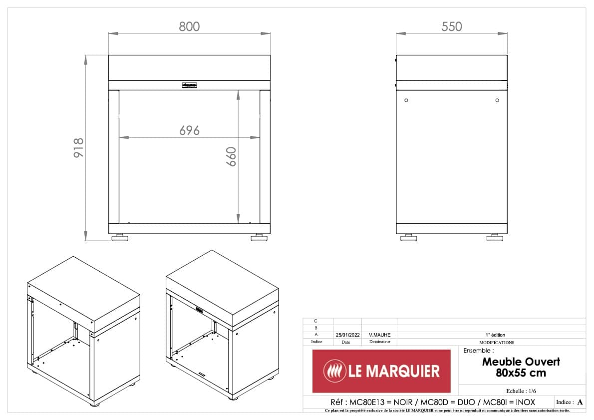 Le Marquier Mobile Aperto con Piano Inox 80 x 55 cm Duo Mobile Aperto con Piano Inox